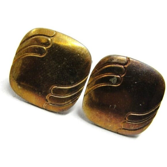 Vintage Cufflinks Square Gold Tone Shirt Accessories Wedding - Picture 1 of 12